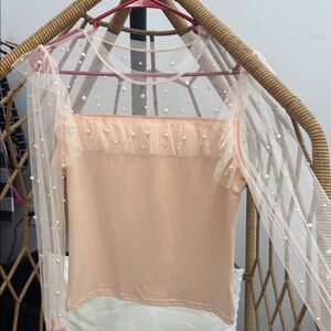SHEIN Peach Sheer Pearl Blouse